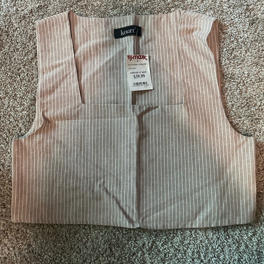 NWT beige pinstriped square neck top size M